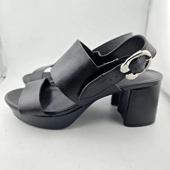 Camera Platform Sandals | Black Faux Leather | Women’s Size 8 - Picture 4 of 10